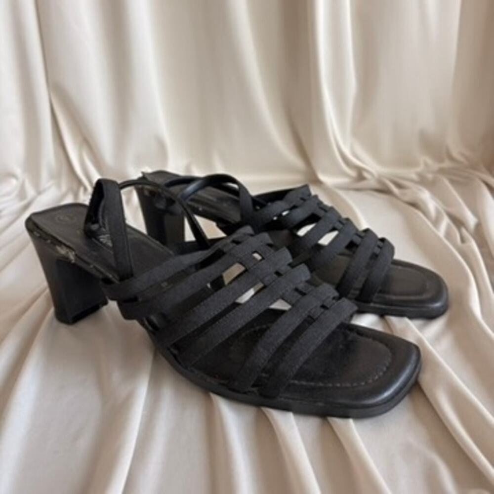 Fioni Black Strappy Sandals - Block Heel, Slingback, Size 9